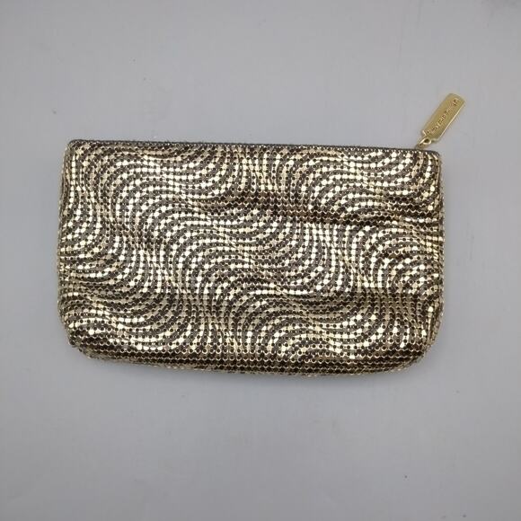 Vintage Whiting & Davis Clutch Purse Black Gold Mesh Retro Evening - Picture 1 of 6